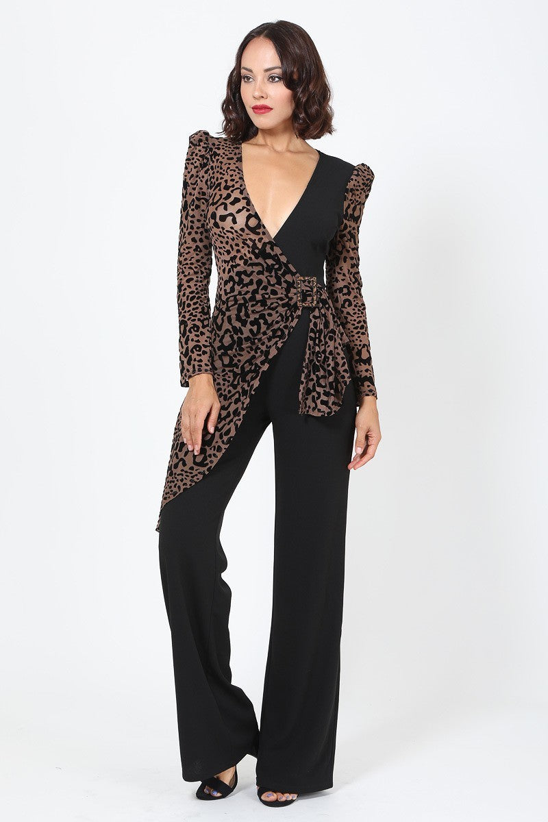 Plunging V Buckle Detail Leopard Jumpsuit king-general-store-5710.myshopify.com