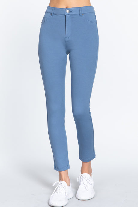 Blue 5-pockets Shape Skinny Ponte Mid-rise Pants 4 king-general-store-5710.myshopify.com