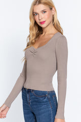 Shirring Sweatheart Neck Sweater