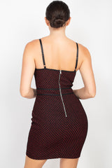 Black Red Sleeveless Sparkle Honeycomb Bodycon Dress