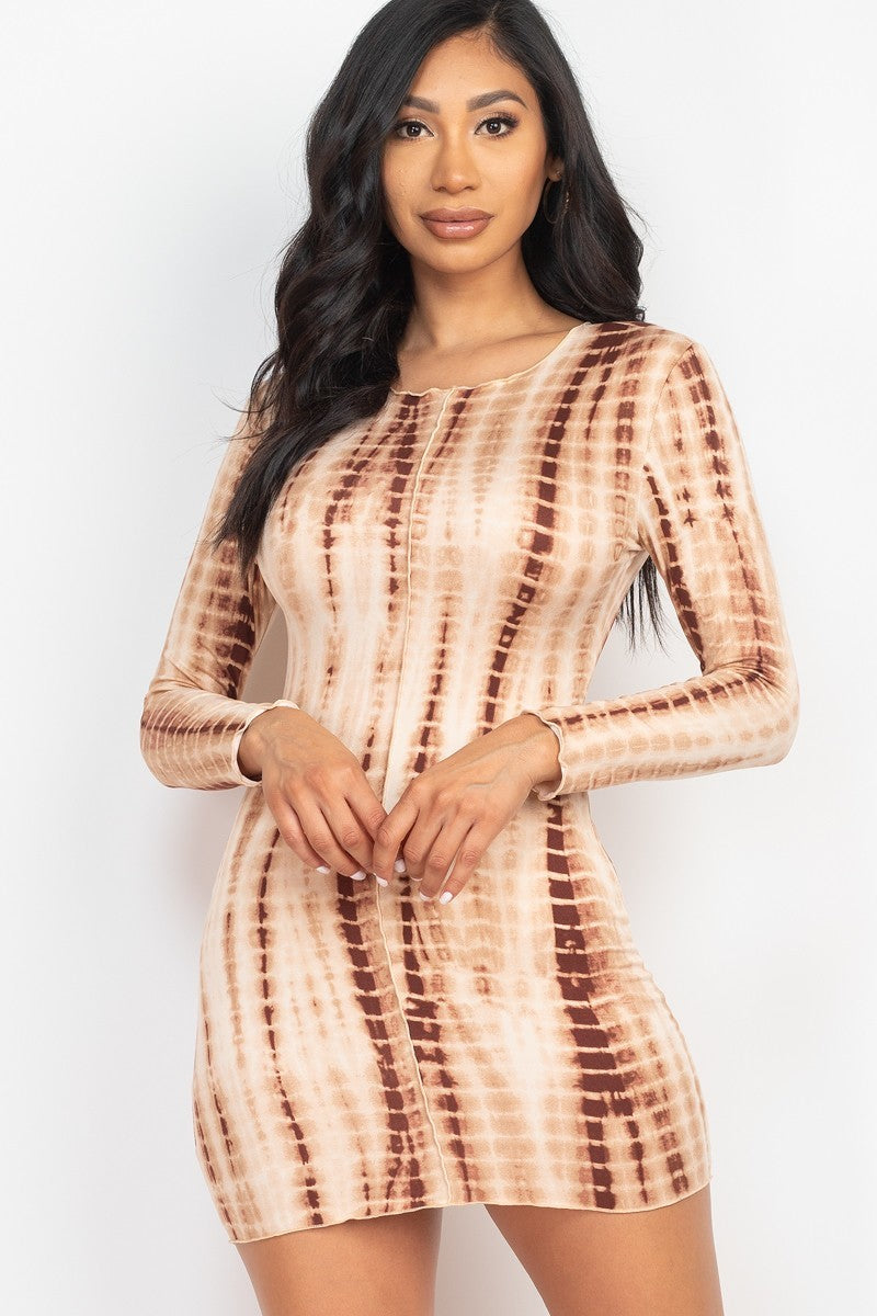 Tie-dye Printed Lettuce Trim Bodycon Dress 2 king-general-store-5710.myshopify.com