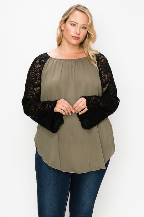 Solid Top Featuring Flattering Lace Bell Sleeves king-general-store-5710.myshopify.com