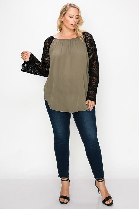 Solid Top Featuring Flattering Lace Bell Sleeves king-general-store-5710.myshopify.com