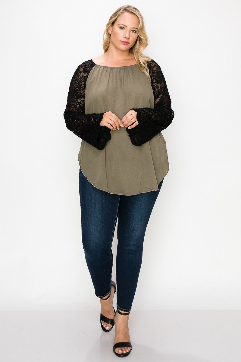 Solid Top Featuring Flattering Lace Bell Sleeves king-general-store-5710.myshopify.com