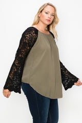 Solid Top Featuring Flattering Lace Bell Sleeves king-general-store-5710.myshopify.com