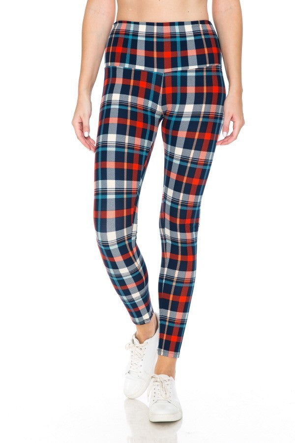 Plaid 5-inch Long Yoga Style Banded Lined Tie Dye Printed Knit Legging With High Waist 5 king-general-store-5710.myshopify.com