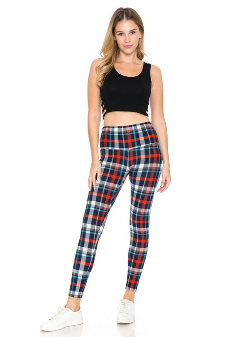 Plaid 5-inch Long Yoga Style Banded Lined Tie Dye Printed Knit Legging With High Waist 5 king-general-store-5710.myshopify.com