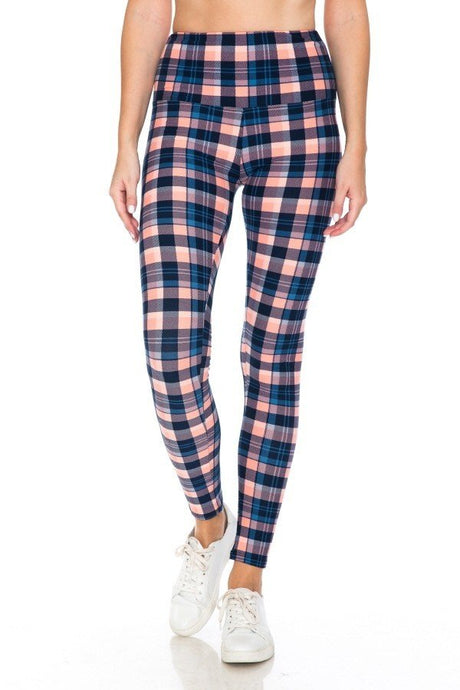 Pink Plaid 5-inch Long Yoga Style Banded Lined Tie Dye Printed Knit Legging With High Waist 4 king-general-store-5710.myshopify.com
