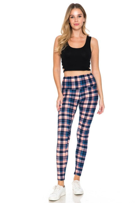 Pink Plaid 5-inch Long Yoga Style Banded Lined Tie Dye Printed Knit Legging With High Waist 4 king-general-store-5710.myshopify.com
