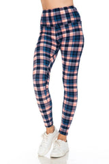 Pink Plaid 5-inch Long Yoga Style Banded Lined Tie Dye Printed Knit Legging With High Waist 4 king-general-store-5710.myshopify.com