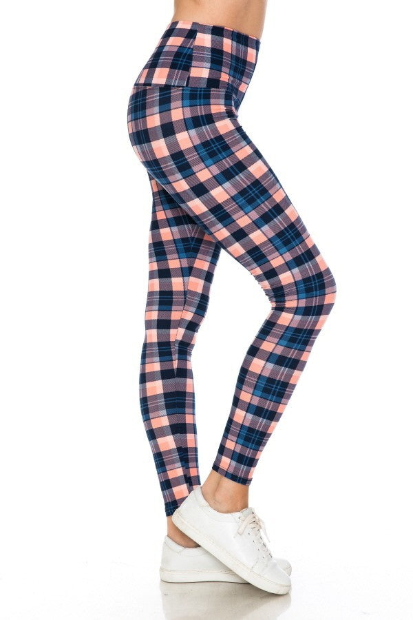 Pink Plaid 5-inch Long Yoga Style Banded Lined Tie Dye Printed Knit Legging With High Waist 4 king-general-store-5710.myshopify.com