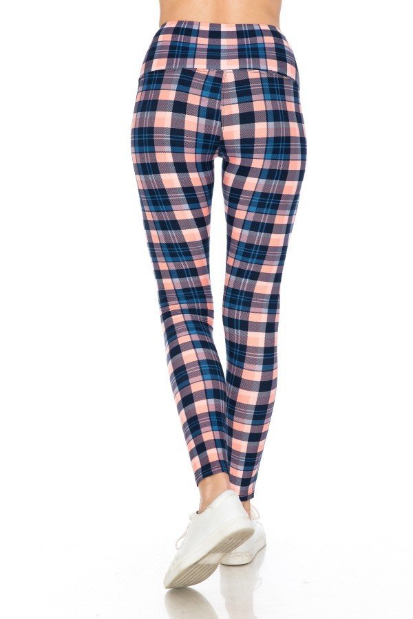 Pink Plaid 5-inch Long Yoga Style Banded Lined Tie Dye Printed Knit Legging With High Waist 4 king-general-store-5710.myshopify.com