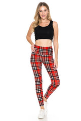 Red Plaid 5-inch Long Yoga Style Banded Lined Tie Dye Printed Knit Legging With High Waist king-general-store-5710.myshopify.com