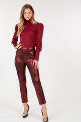 Burgundy Animal Skin Vinyl Ankle Pants king-general-store-5710.myshopify.com