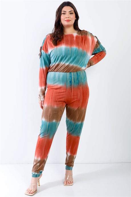 Plus Tie-dye Lace Up Shoulder Details Back Wrap Cut-out Jumpsuit king-general-store-5710.myshopify.com