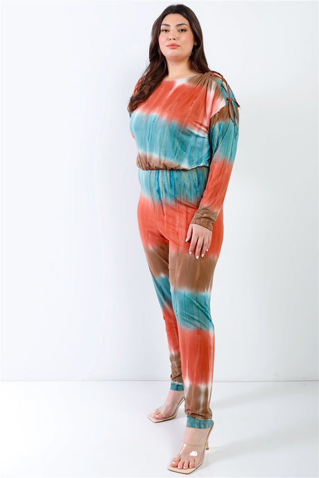 Plus Tie-dye Lace Up Shoulder Details Back Wrap Cut-out Jumpsuit king-general-store-5710.myshopify.com