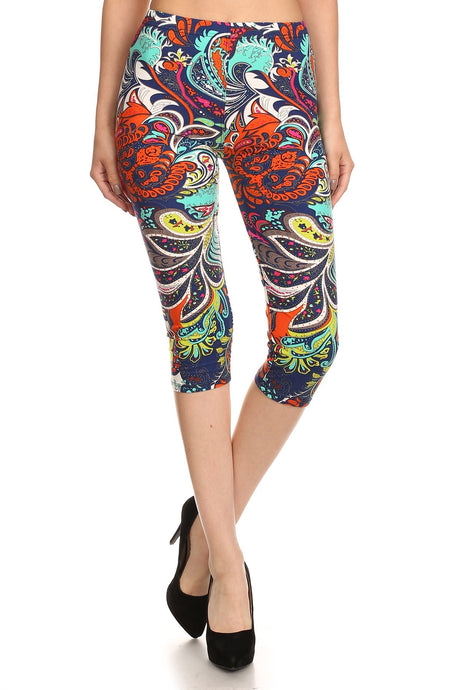 Multi-Color Ornate Print Cropped Length Fitted Leggings king-general-store-5710.myshopify.com