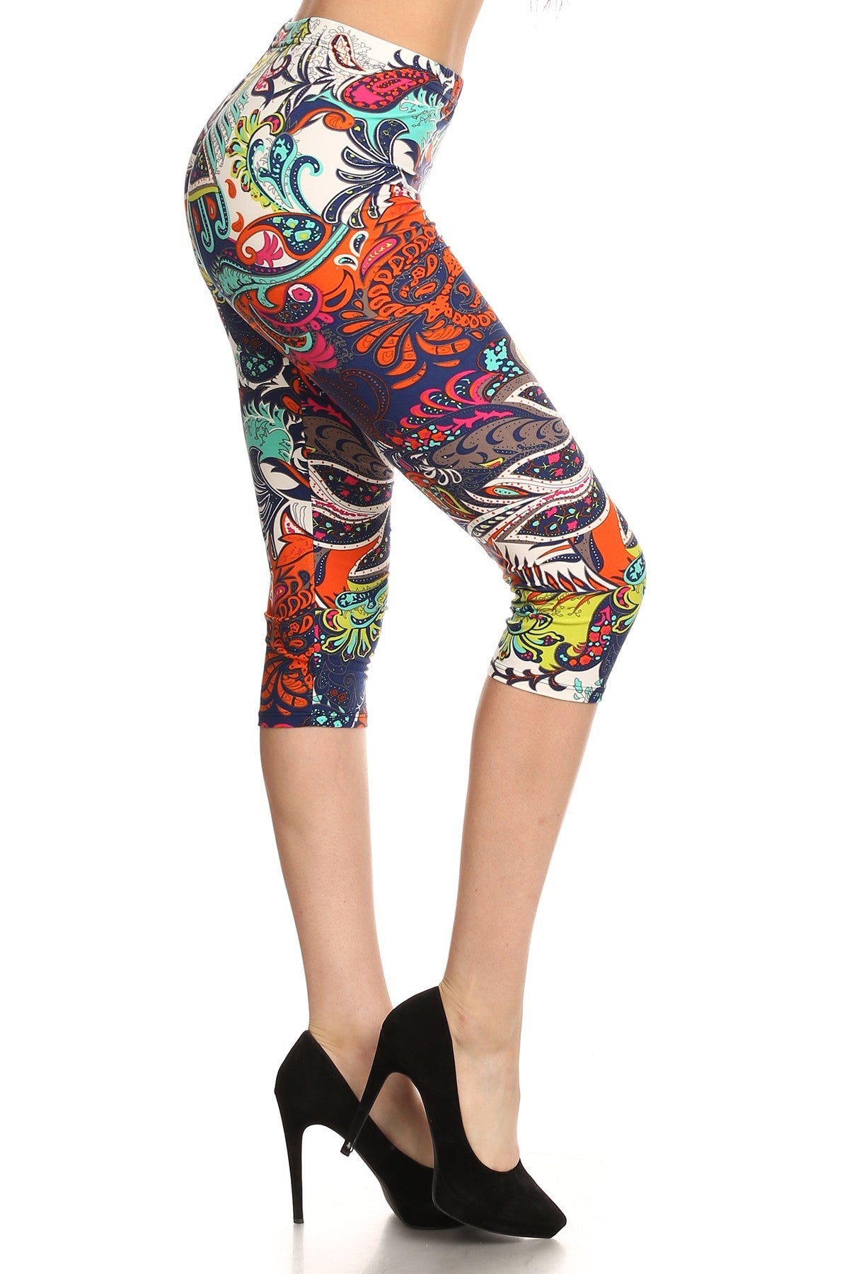 Multi-Color Ornate Print Cropped Length Fitted Leggings king-general-store-5710.myshopify.com