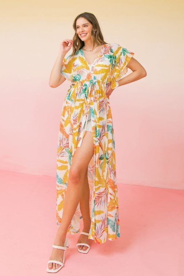 Printed Woven Maxi Cover Up in Ivory king-general-store-5710.myshopify.com