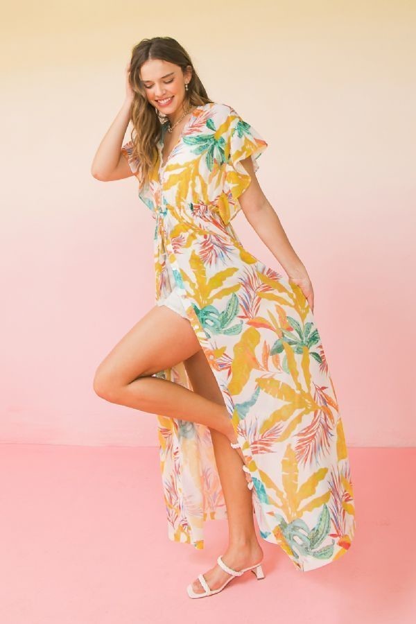 Printed Woven Maxi Cover Up in Ivory king-general-store-5710.myshopify.com