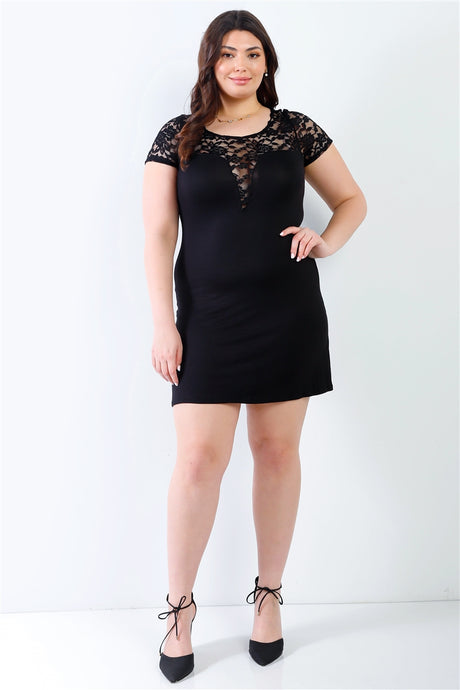 Plus Lace Details Short Sleeve Mini Dress king-general-store-5710.myshopify.com