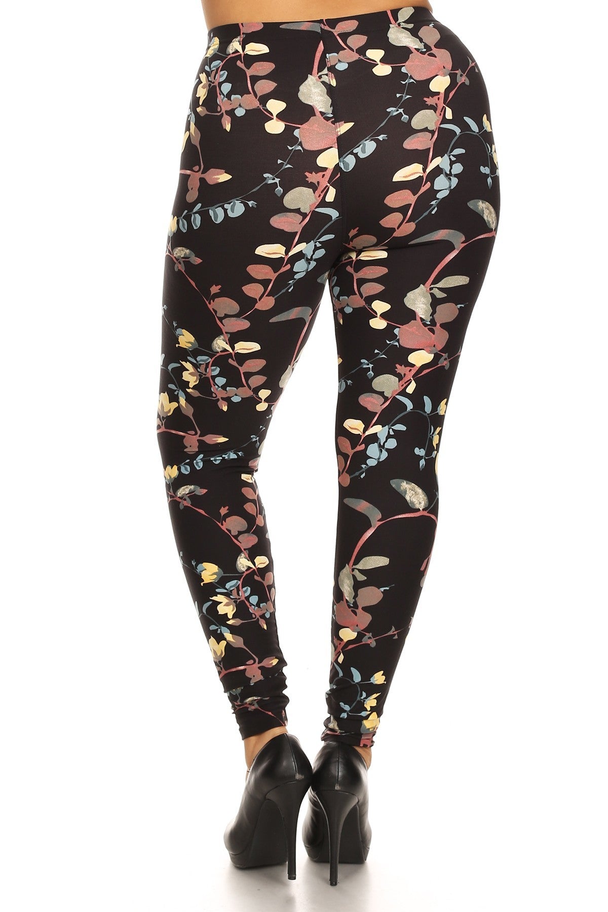 Plus Size Floral Print, Full Length Leggings In A Slim Fitting Style With A Banded High Waist 2 king-general-store-5710.myshopify.com