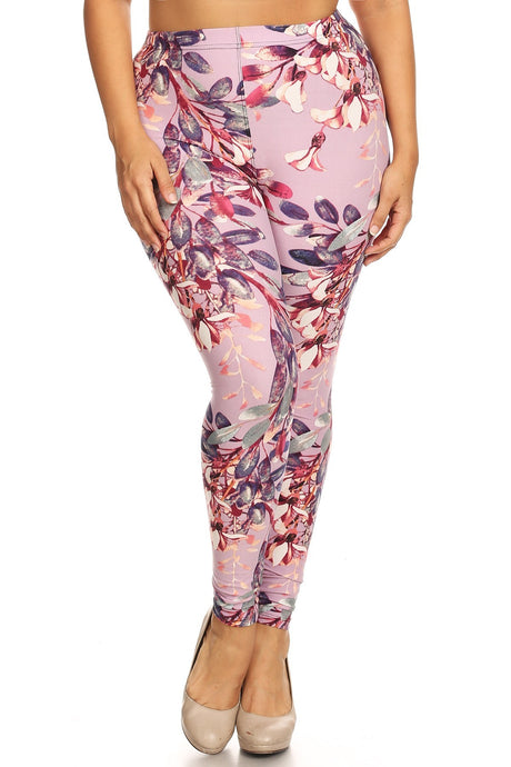 Plus Size Floral Print, Full Length Leggings In A Slim Fitting Style With A Banded High Waist 1 king-general-store-5710.myshopify.com