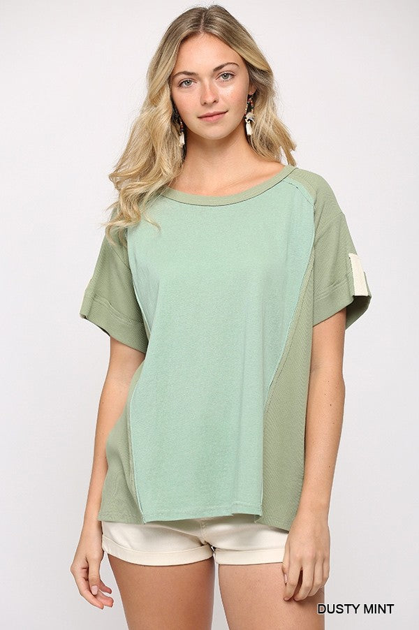 Ribbed And Solid Mixed Raw Edge Top king-general-store-5710.myshopify.com