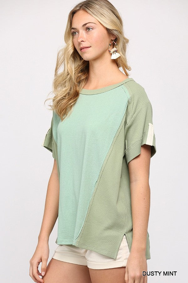 Ribbed And Solid Mixed Raw Edge Top king-general-store-5710.myshopify.com