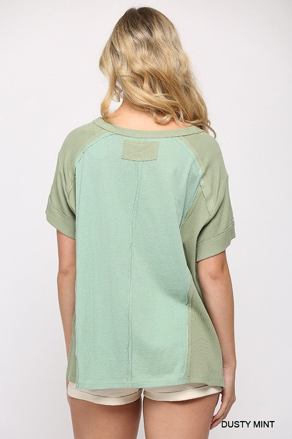 Ribbed And Solid Mixed Raw Edge Top king-general-store-5710.myshopify.com