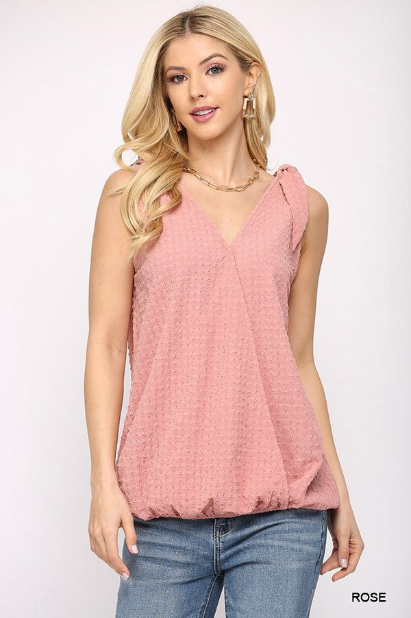 Solid Textured And Sleeveless Surplice Top With Shoulder Tie king-general-store-5710.myshopify.com