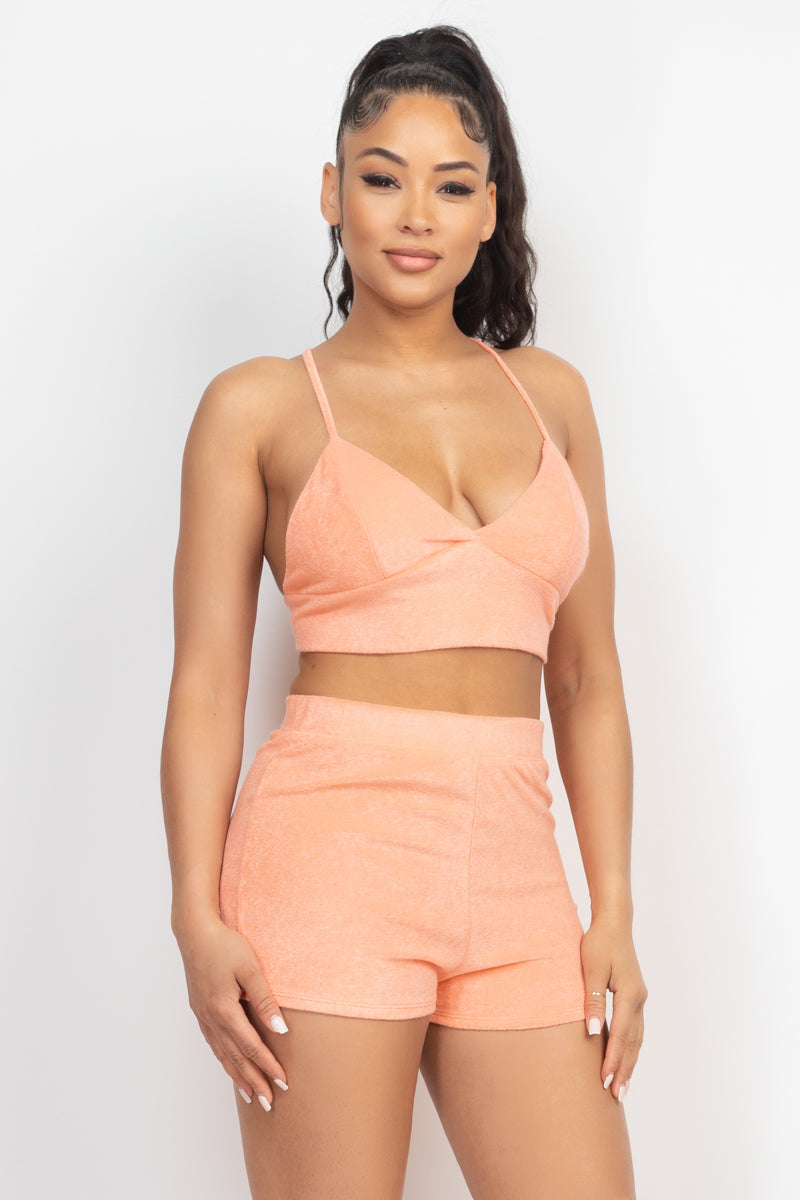 Terry Towel Bralette Top & Mini Shorts Set king-general-store-5710.myshopify.com