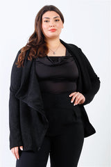 Plus Black Lurex Draped Collar Side Zip Up Lightweight Jacket king-general-store-5710.myshopify.com