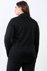 Plus Black Lurex Draped Collar Side Zip Up Lightweight Jacket king-general-store-5710.myshopify.com