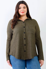 Plus Black Ribbed Collared Button Up Shirt Top 1 king-general-store-5710.myshopify.com