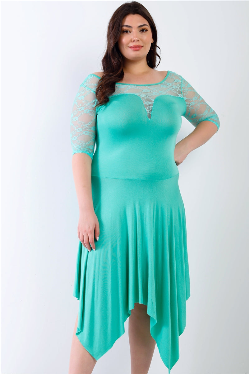 Plus Mint Lace Details Handkerchief Hem Midi Dress king-general-store-5710.myshopify.com