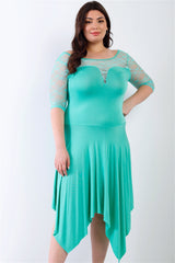 Plus Mint Lace Details Handkerchief Hem Midi Dress king-general-store-5710.myshopify.com