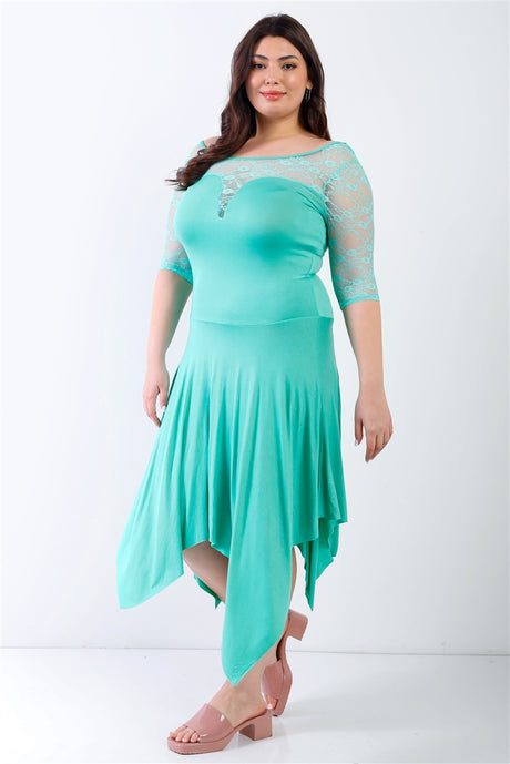 Plus Mint Lace Details Handkerchief Hem Midi Dress king-general-store-5710.myshopify.com