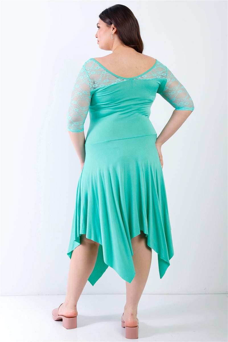 Plus Mint Lace Details Handkerchief Hem Midi Dress king-general-store-5710.myshopify.com
