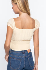 Short Sleeve Front Tie Ruched Detail Woven Top king-general-store-5710.myshopify.com