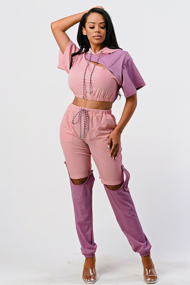 Pants Set In Color Block With Hoodie And Detachable Bottom Part king-general-store-5710.myshopify.com