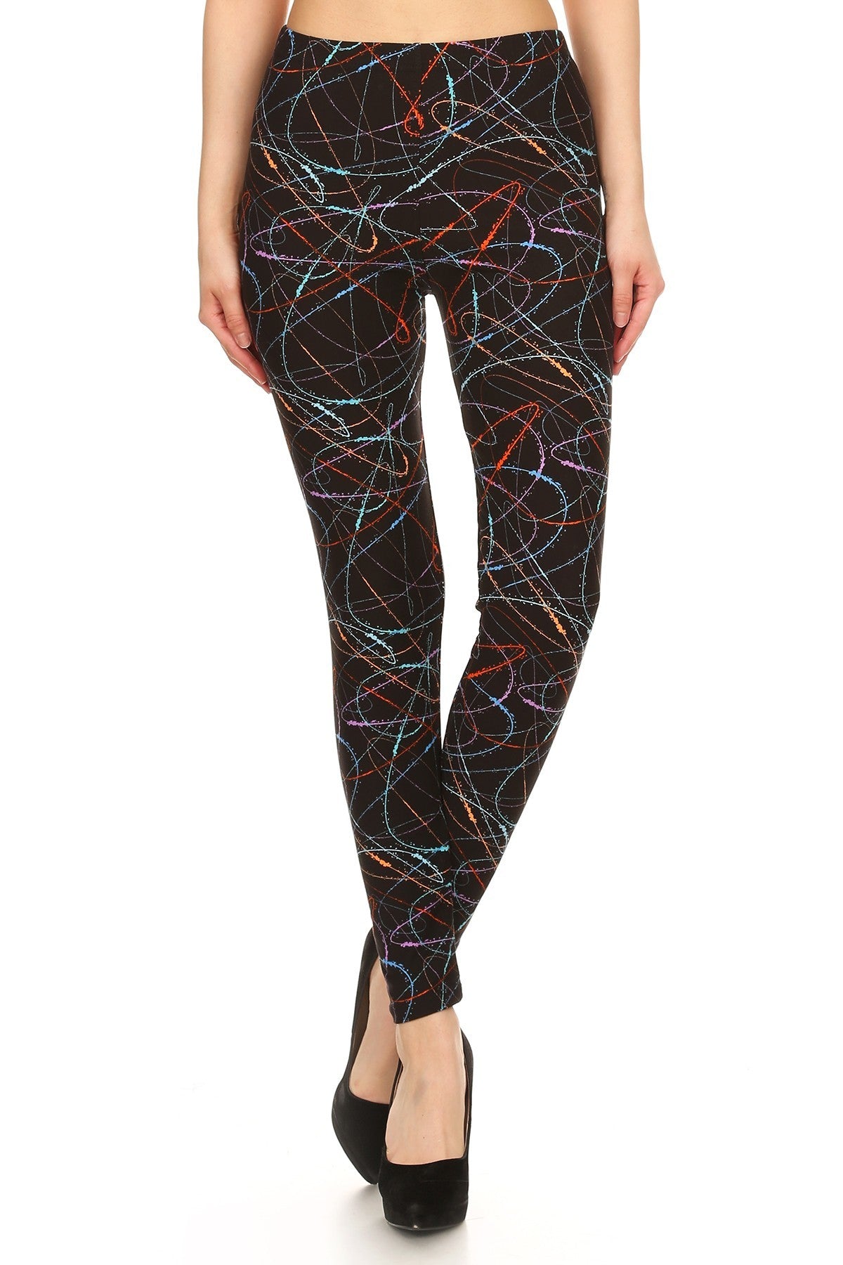 Multicolored Scribble Print High Waisted Leggings king-general-store-5710.myshopify.com