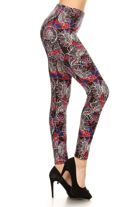 Floral Print High Waist Basic Solid Leggings With 1 Elastic Waistband king-general-store-5710.myshopify.com