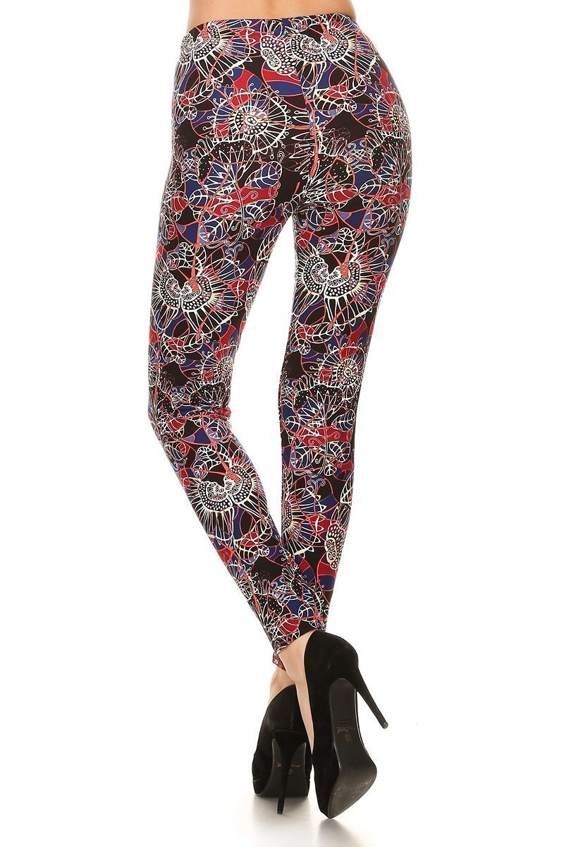 Floral Print High Waist Basic Solid Leggings With 1 Elastic Waistband king-general-store-5710.myshopify.com