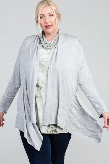 Waist Seam Shark Bite Long Sleeve Open Solid Cardigan in Heather Grey king-general-store-5710.myshopify.com