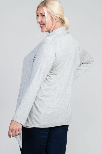 Waist Seam Shark Bite Long Sleeve Open Solid Cardigan in Heather Grey king-general-store-5710.myshopify.com