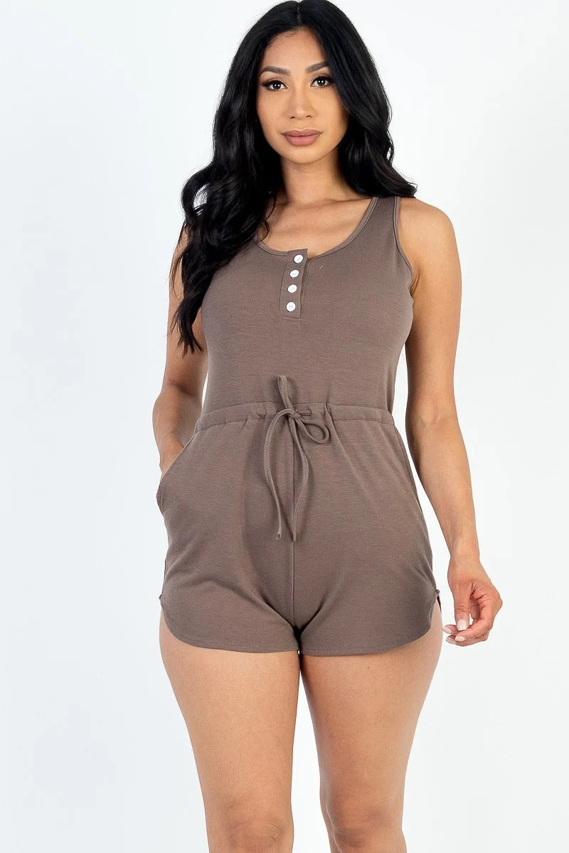 Sleeveless Drawstring Waist Button Tank Romper king-general-store-5710.myshopify.com