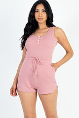 Sleeveless Drawstring Waist Button Tank Romper king-general-store-5710.myshopify.com