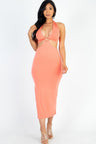 Cut-out Halter Neck Double Back Tie Split Thigh Midi Dress