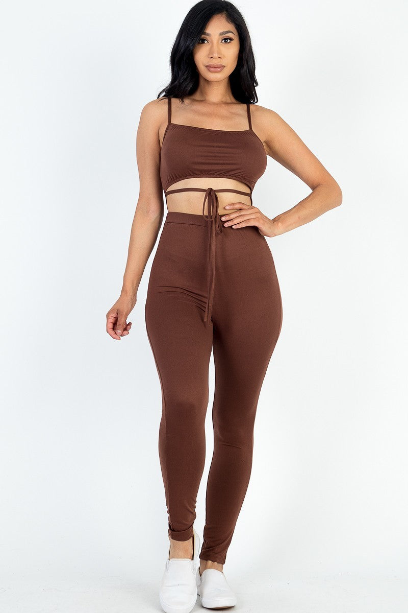 Solid Tie Front Cut Out Jumpsuit Downtown Brown king-general-store-5710.myshopify.com